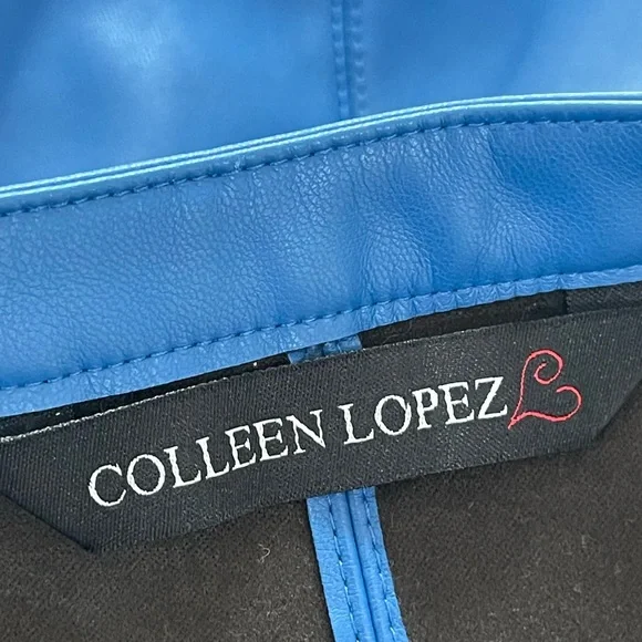 Colleen Lopez Vibrant Blue Sheer Faux Leather Jacket Women’s Sz S Leaf Details - Picture 9 of 13